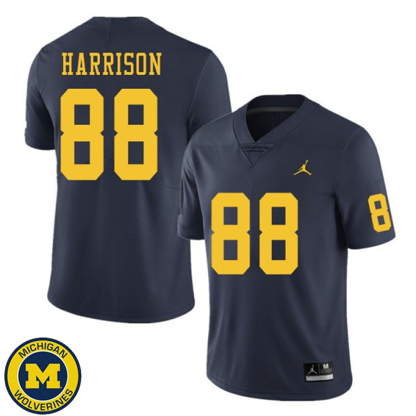 Men University of Michigan #88 Mathew Harrison Navy Replica Game Jersey